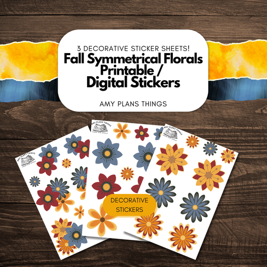 Fall Symmetrical Florals Printable Stickers