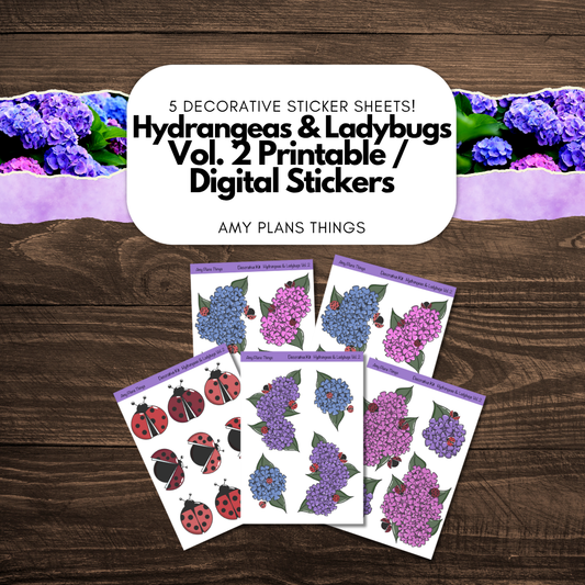 Hydrangeas & Ladybugs Vol 2 Printable Decorative Stickers