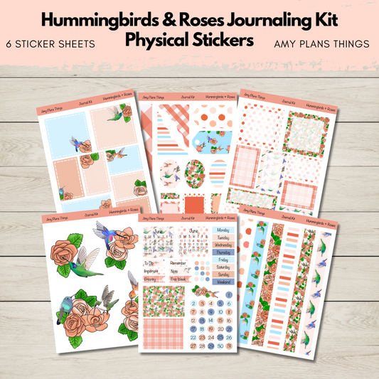 Hummingbirds & Roses Journaling Sticker Kit - PHYSICAL item