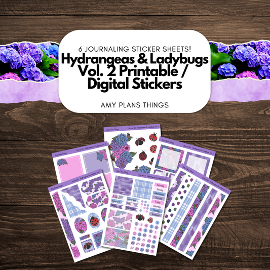 Hydrangeas & Ladybugs Vol 2 Printable Journal Stickers