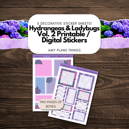 Hydrangeas & Ladybugs Vol 2 Printable Journal Stickers