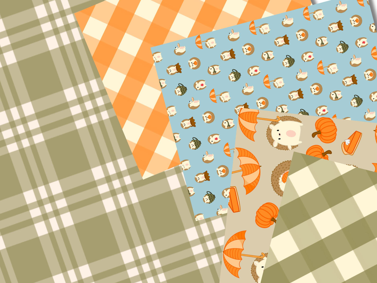 Autumn Hedgehog Printable Scrapbook Paper 12x12