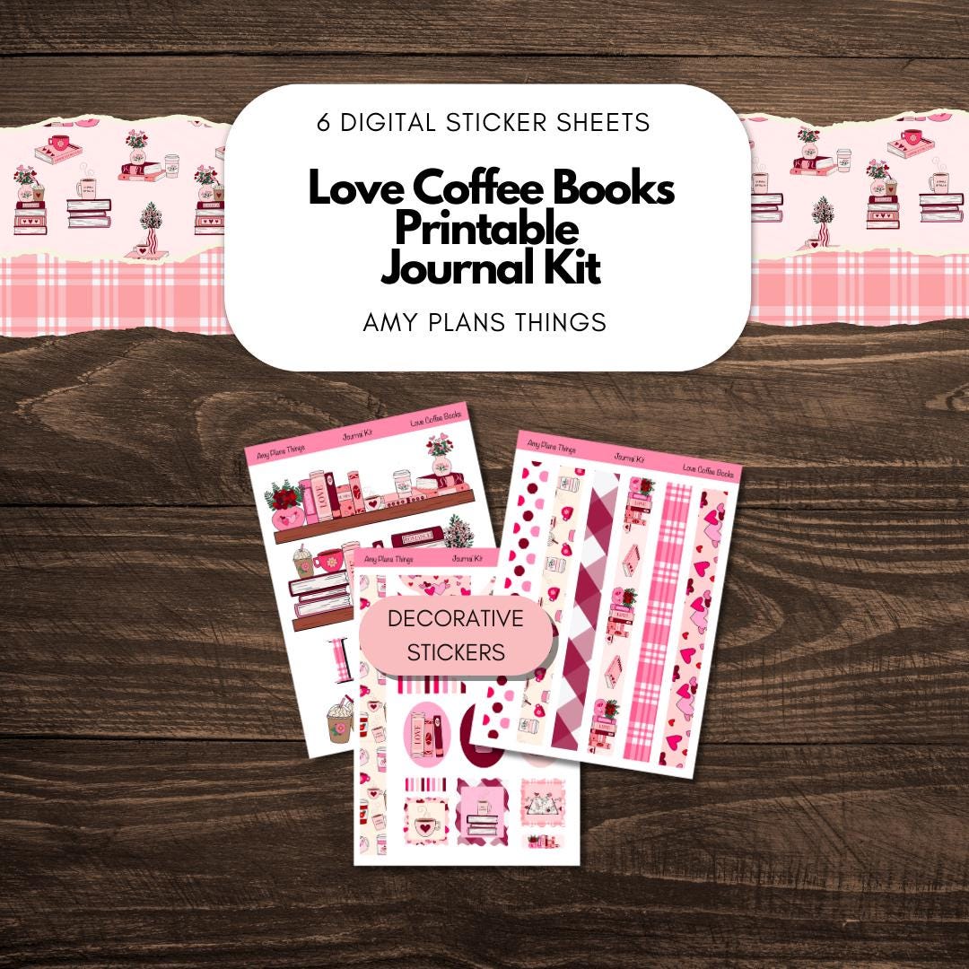 Love Coffee Books Printable Journaling Stickers