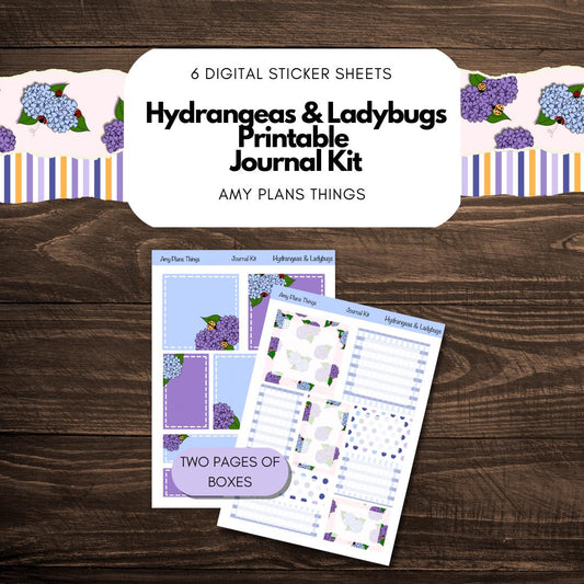 Ladybug & Hydrangea Printable Journaling Stickers