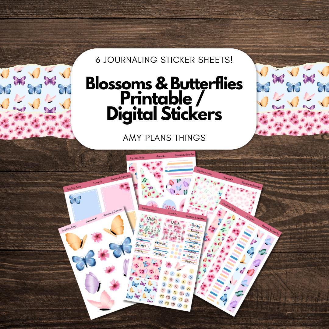 Blossoms & Butterflies Printable Journaling Stickers