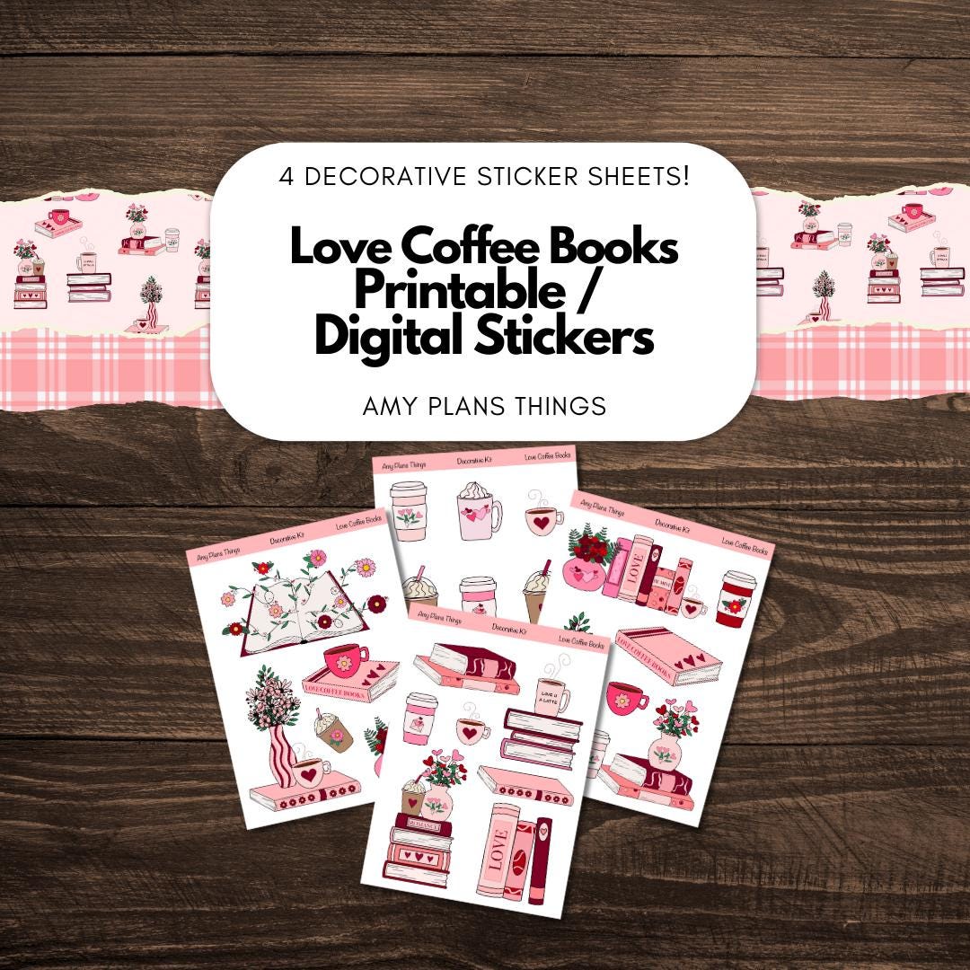 Love Coffee Books Printable Decorative Stickers