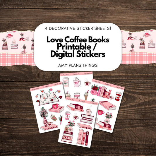 Love Coffee Books Printable Decorative Stickers