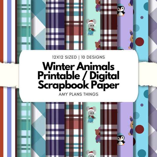 Winter Animals Printable Scrapbook Paper 12x12