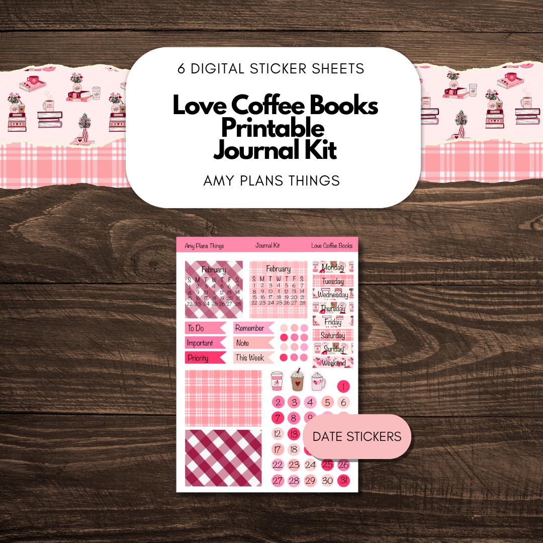 Love Coffee Books Printable Journaling Stickers