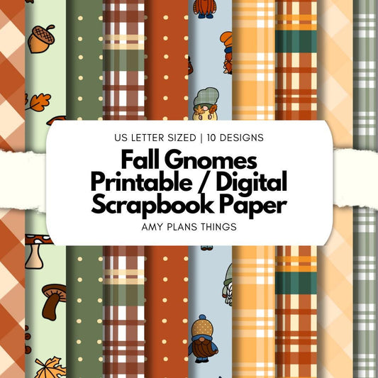 Fall Gnomes Printable Scrapbook Paper 8.5x12