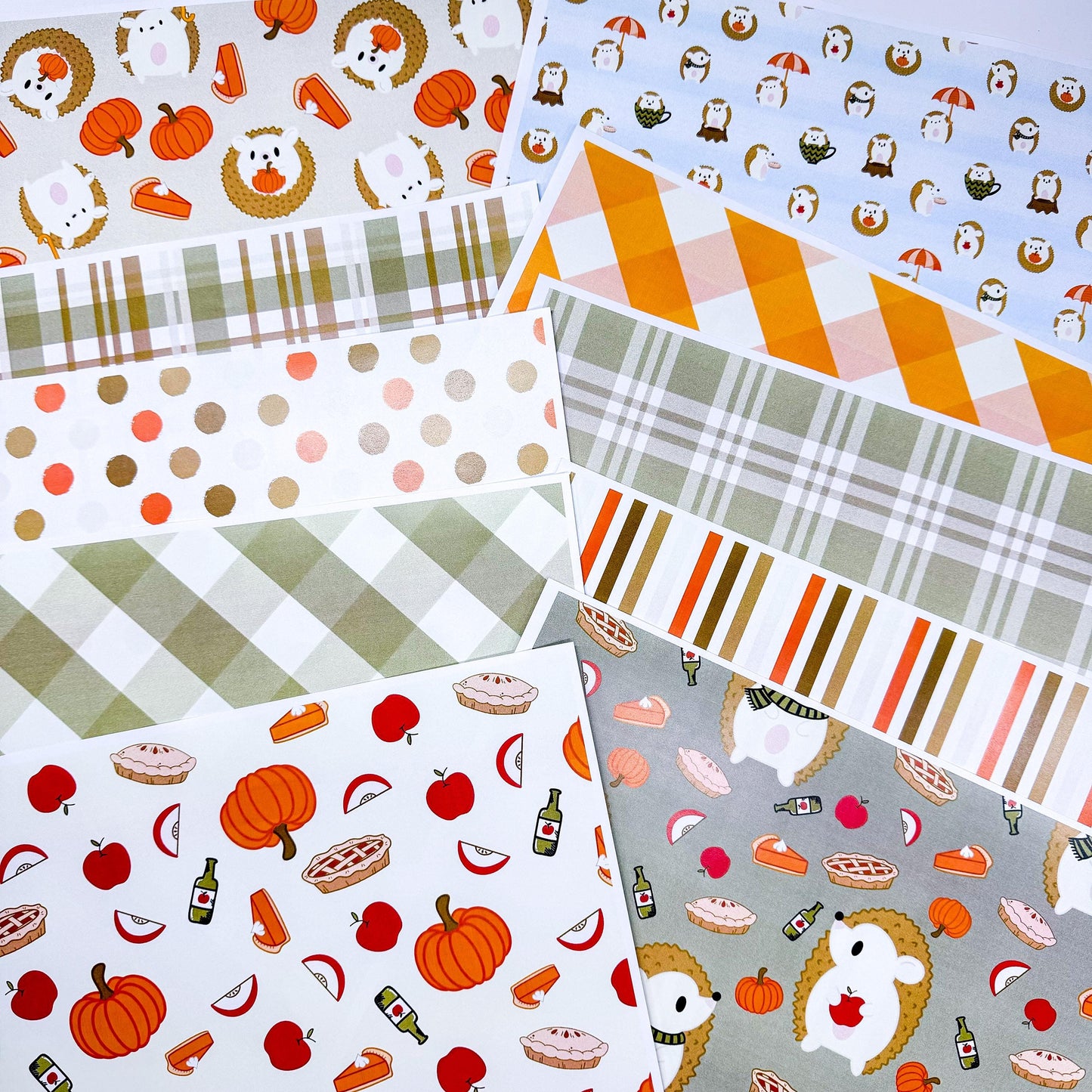 Autumn Hedgehog Printable Scrapbook Paper 12x12