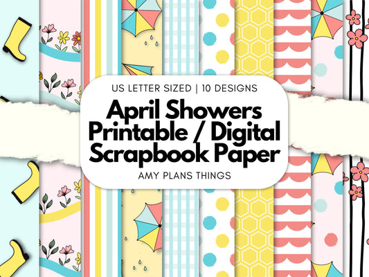 Spring Showers Printable Scrapbook Paper 8.5x11