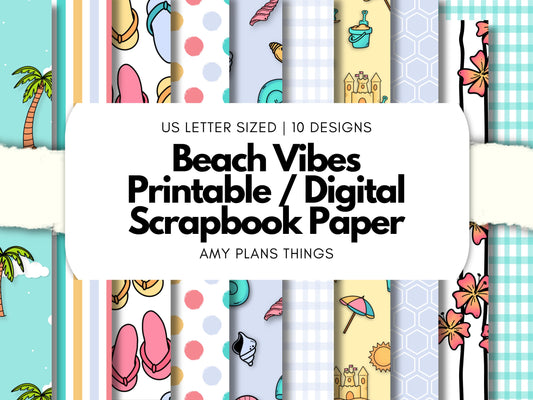 Beach Vibes Printable Scrapbook Paper 8.5x11