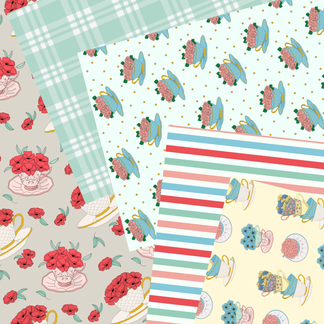 Blooming Teacups Printable Scrapbook Paper