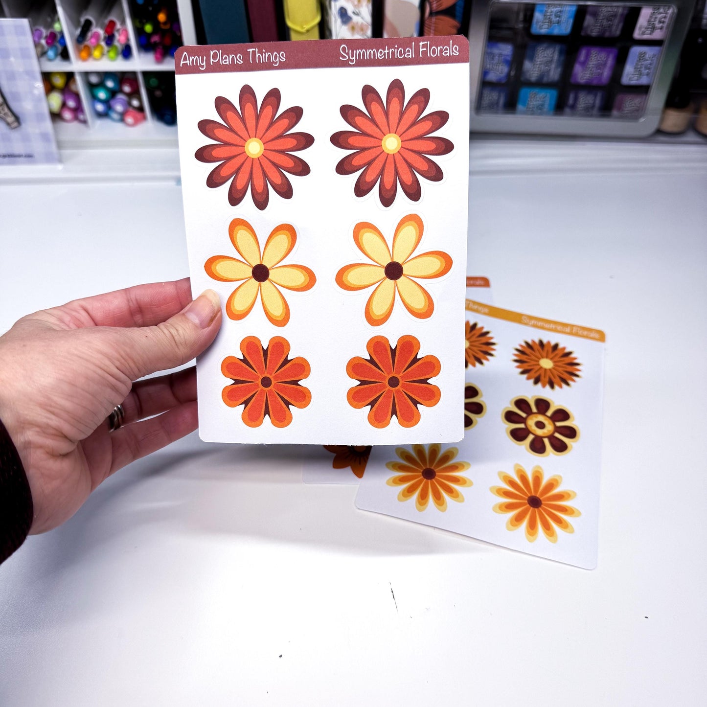 Symmetrical Floral Printable Stickers - Red/Orange Edition