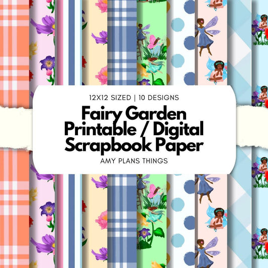 Fairy Garden Printable Scrapbook Paper Digital Junk Journal 12x12 Digital Paper Pack