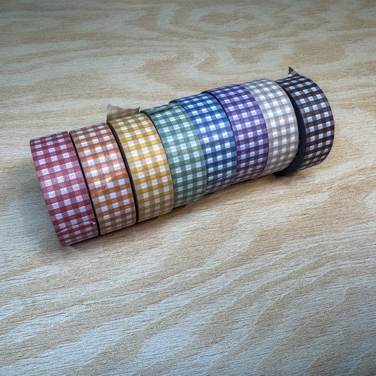Fall Gingham Washi Tape Set - 8 Colors - 15mm