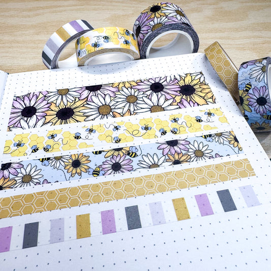 Daisies & Bumblebees Set of 5 Washi Tapes