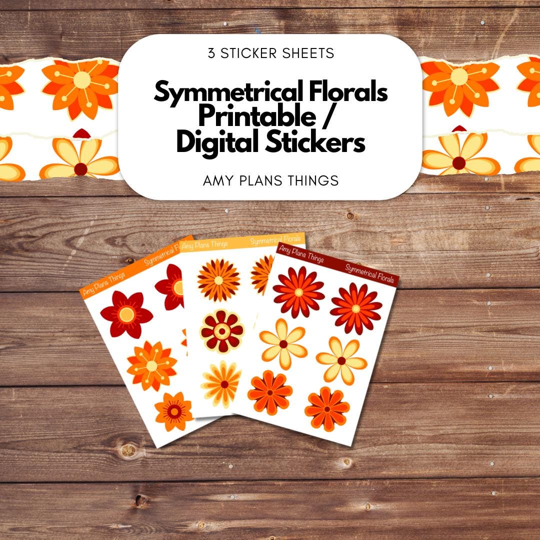 Symmetrical Floral Printable Stickers - Red/Orange Edition