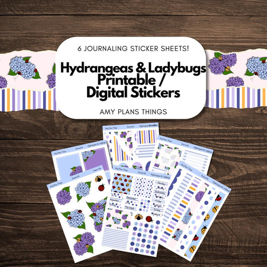Ladybug & Hydrangea Printable Journaling Stickers