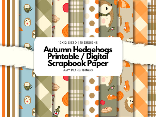 Autumn Hedgehog Printable Scrapbook Paper 12x12
