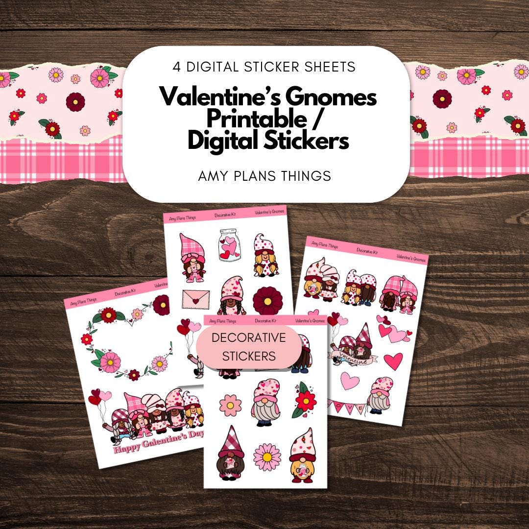 Valentine's Gnome Printable Stickers