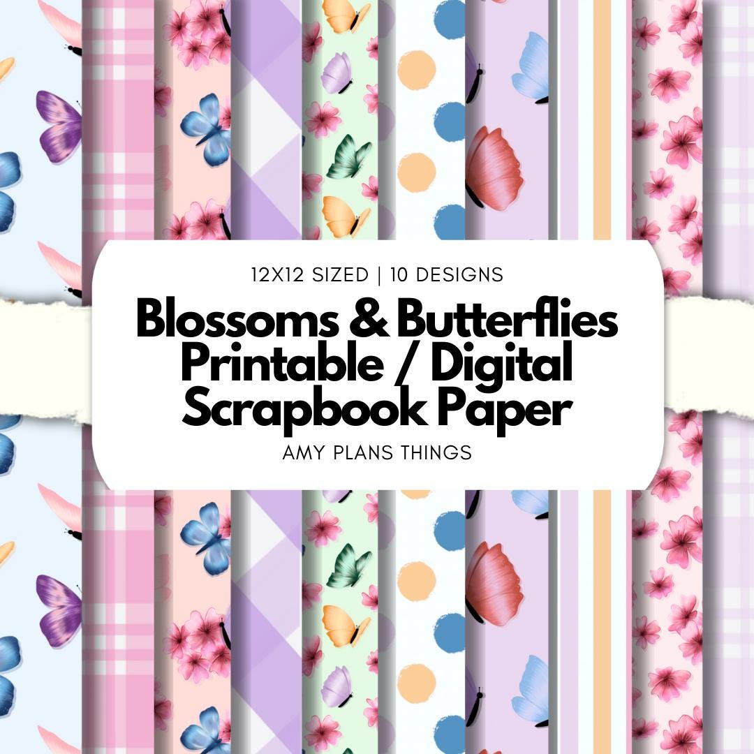 Blossoms & Butterflies Printable Scrapbook Paper 12x12