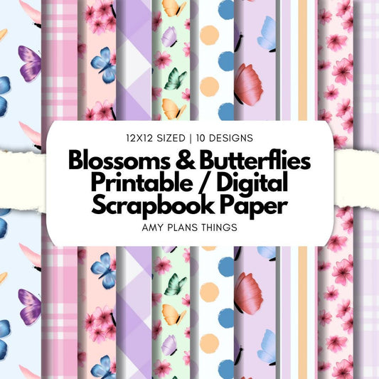 Blossoms & Butterflies Printable Scrapbook Paper 12x12