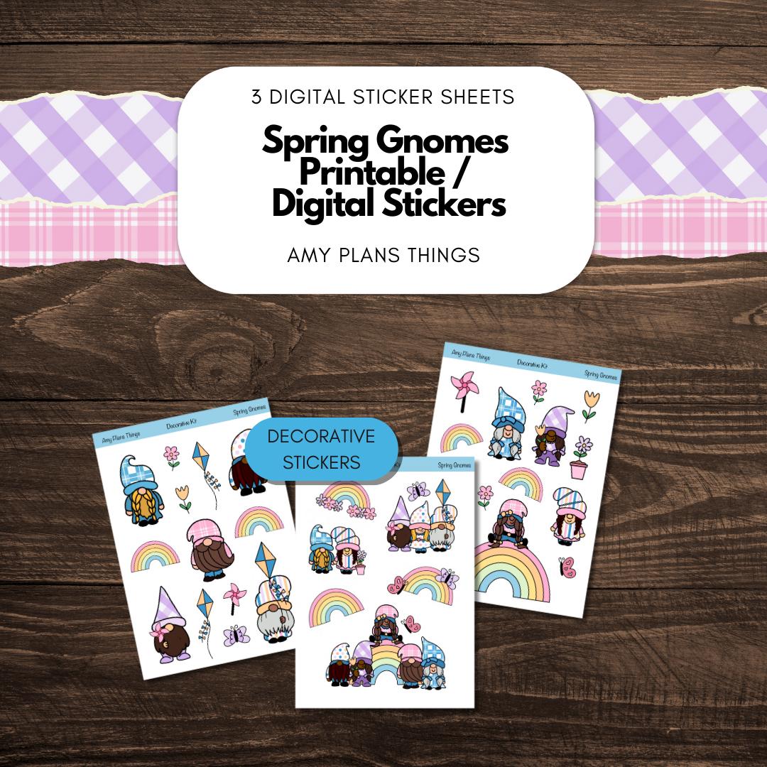 Spring Gnomes Printable Stickers