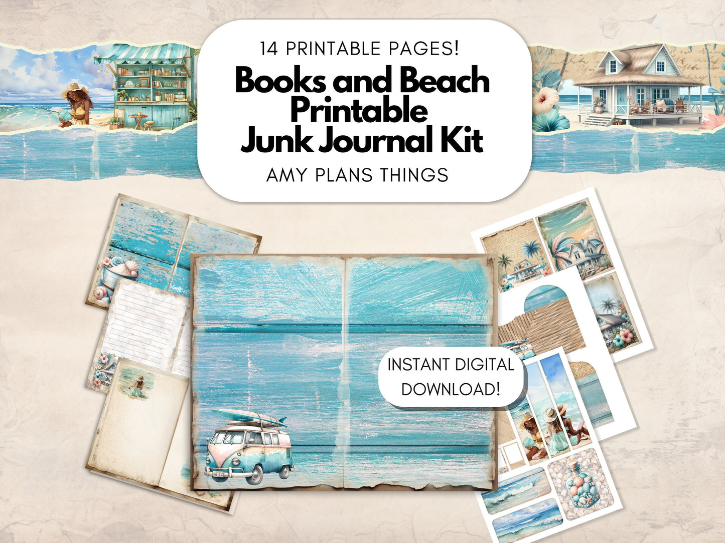 Books and Beach Junk Journal Kit