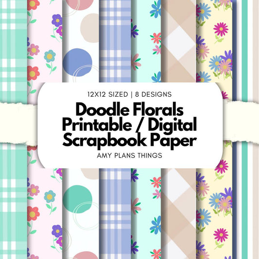Doodle Florals Printable Scrapbook Paper 12x12
