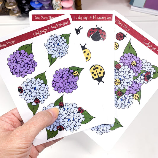 Ladybug & Hydrangea Printable Decorative Stickers