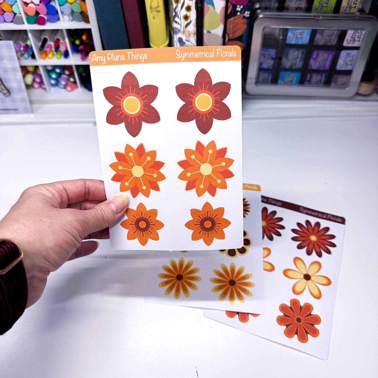 Symmetrical Floral Printable Stickers - Red/Orange Edition