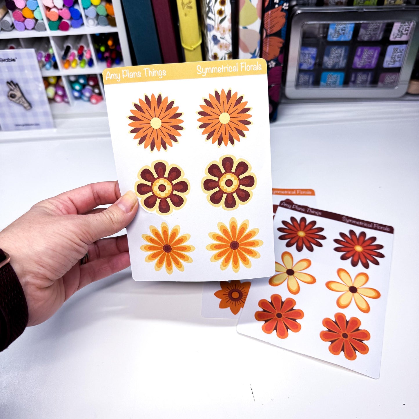 Symmetrical Floral Printable Stickers - Red/Orange Edition