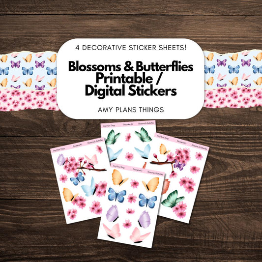 Blossoms & Butterflies Printable Decorative Stickers